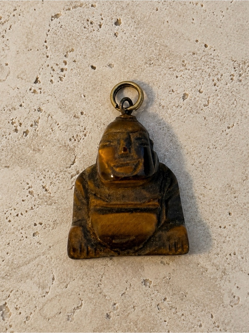 Vintage Hand Carved Tiger's Eye Buddha Pendant